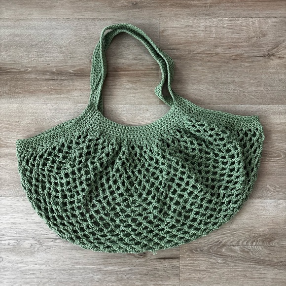 Handbags - Handmade Sage Green Crochet Market Tote Bag